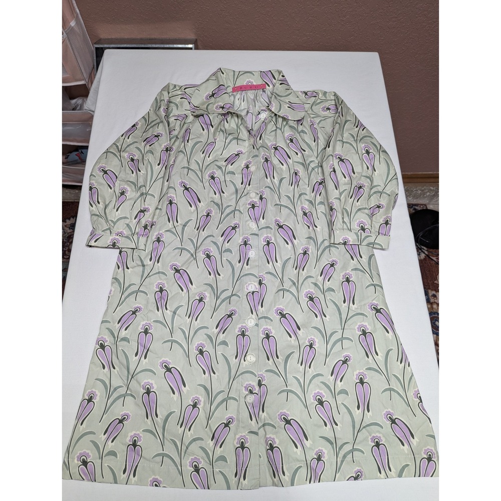 Buru Tulip Mini Shift Dress in Sage l Structured l Floral l Small l